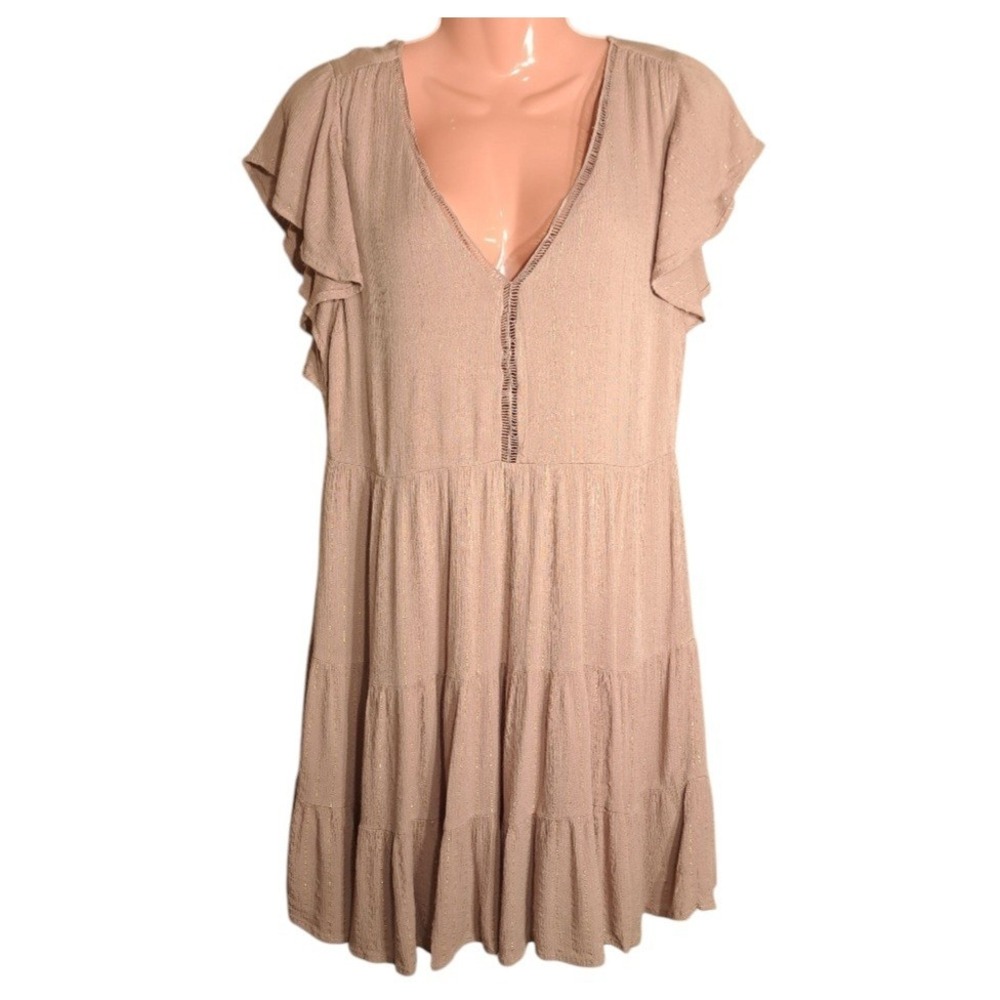 All in Favor Women's Puff Sleeve Midi Dress Old Pink Size L Short Sleeves Zipper